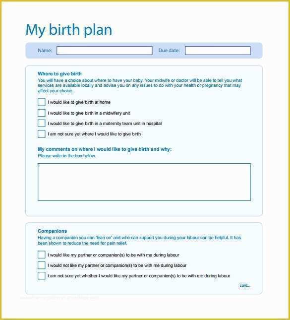 Free Printable Birth Plan Template Of Birth Plan Template 20 Download 