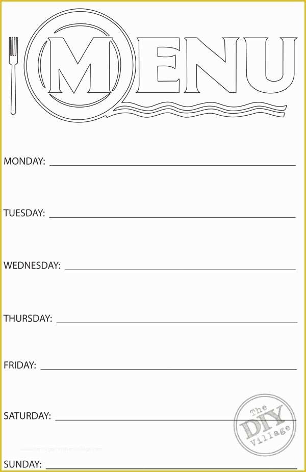 Free Printable Breakfast Menu Templates Of Free Printable Weekly Menu Planner The Diy Village