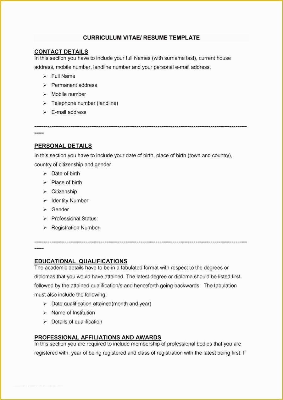 Free Printable Curriculum Vitae Template Of 48 Great Curriculum Vitae