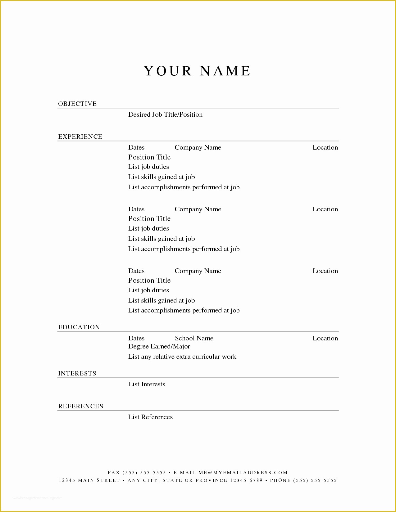 Free Printable Curriculum Vitae Template Of Printable Resume Templates Heritagechristiancollege