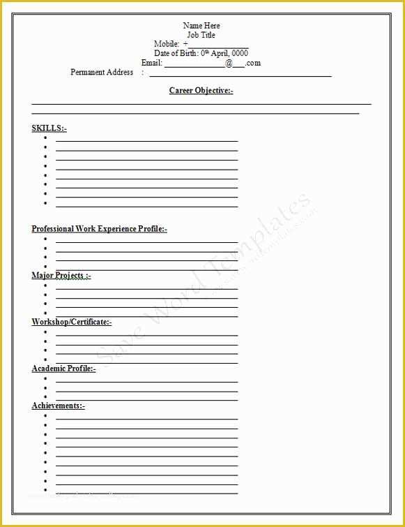 Free Printable Fill In the Blank Resume Templates Of Blank Resume ...