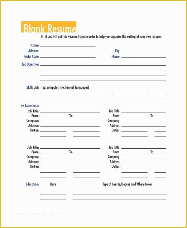 Free Printable Fill In the Blank Resume Templates Of Printable Resume ...