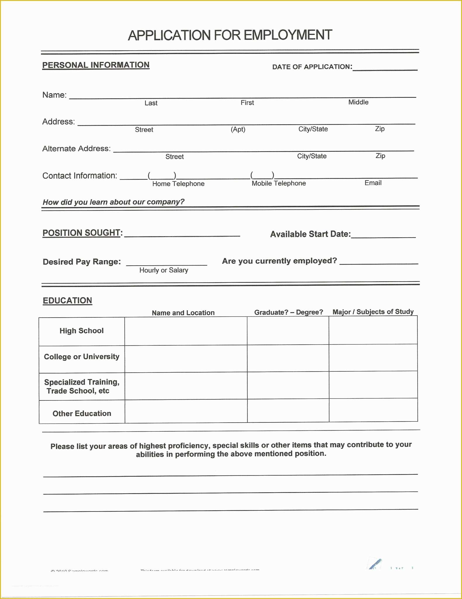 printable resume forms