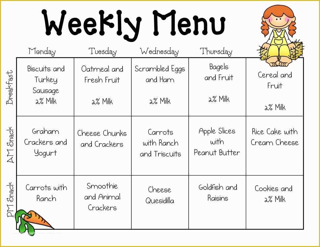 Free Printable Food Menu Templates Of Sample Daycare Menu Templates 