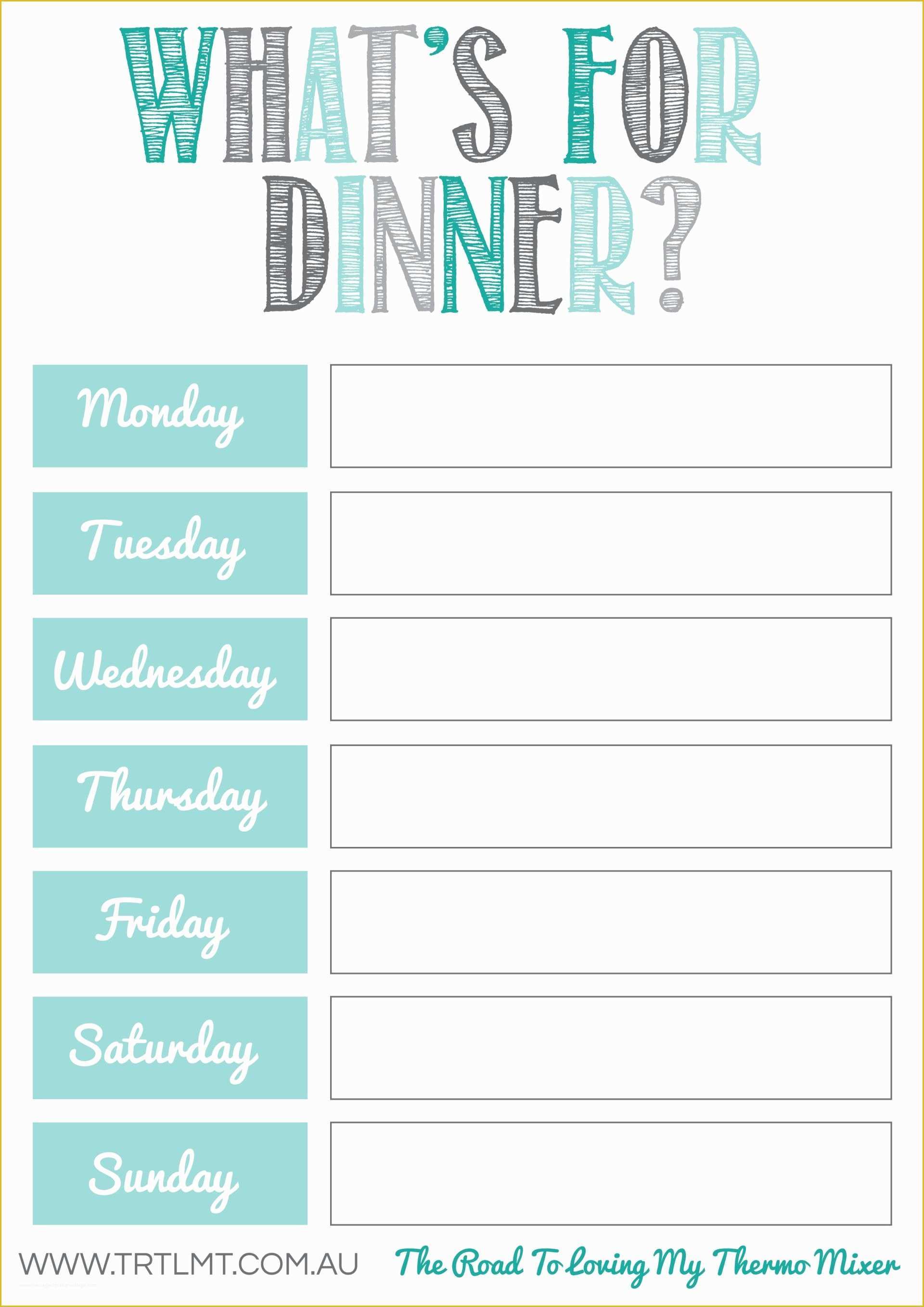 family dinner menu calendar