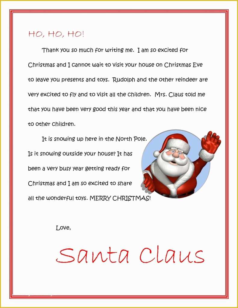 Free Printable Letter From Santa Word Template Of Letter To Santa 