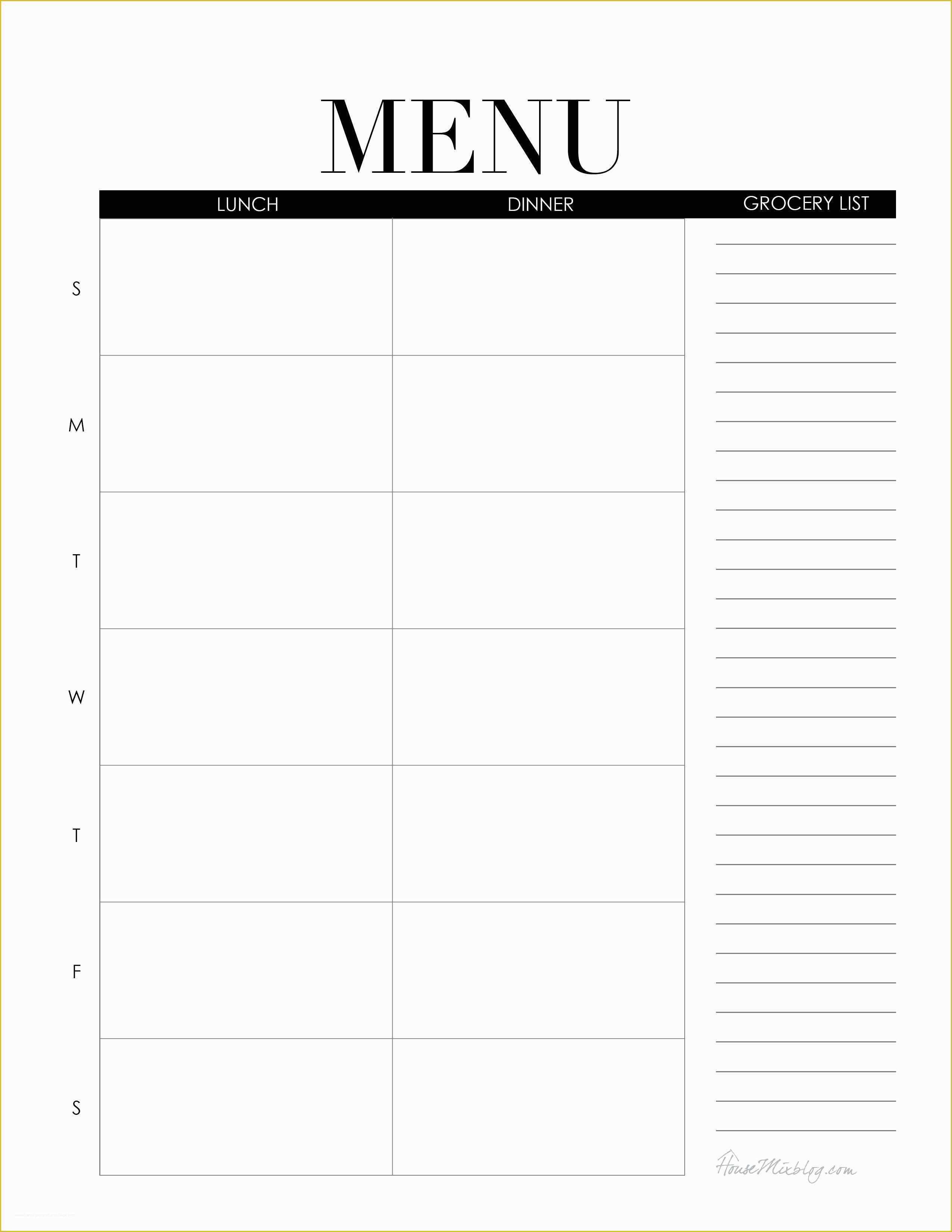 Free Printable Lunch Menu Template Of Printable Blank Day Care Menus to ...