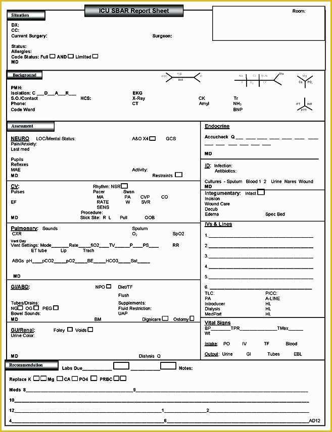 Printable Nursing Handoff Report Template