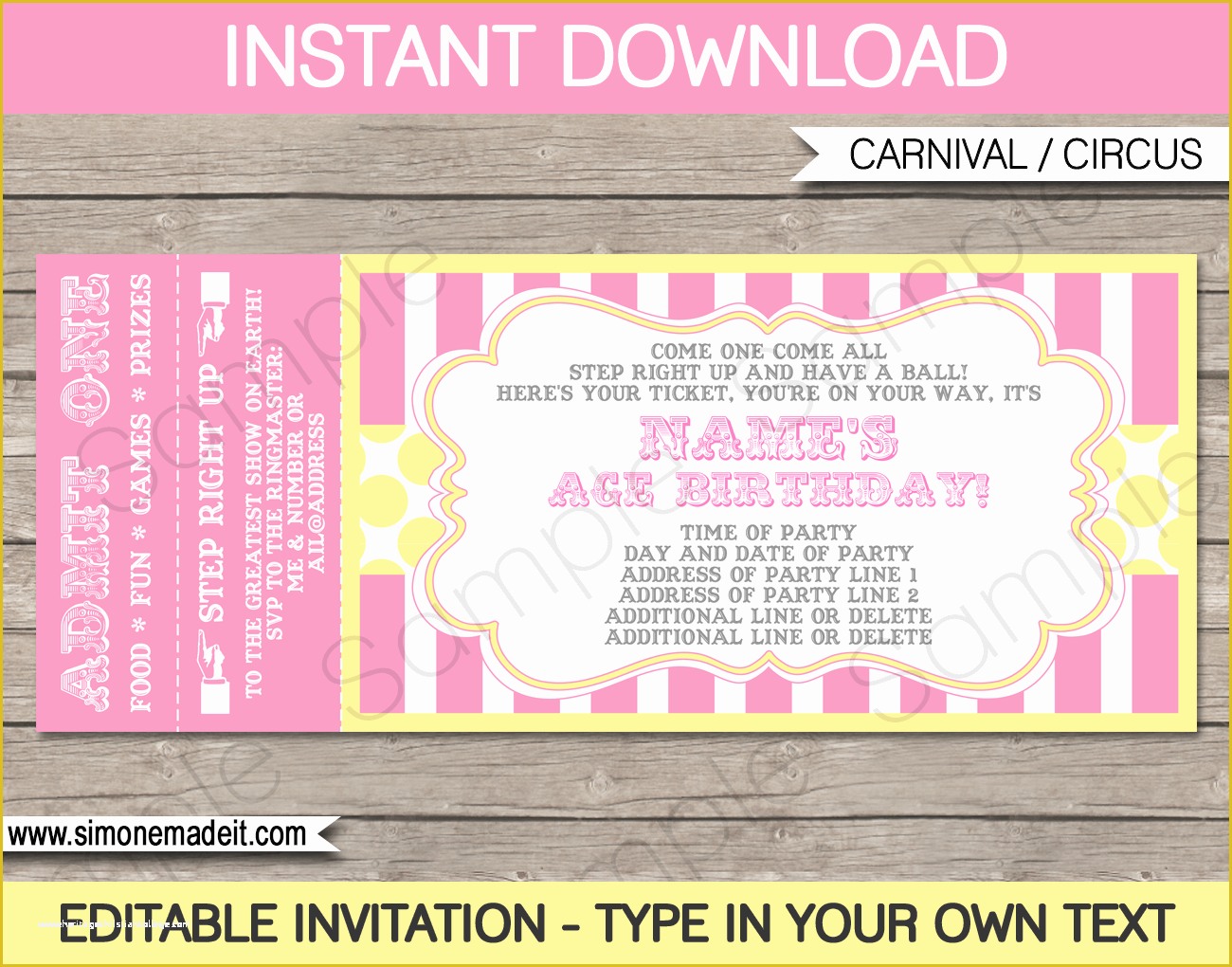 Free Printable Ticket Invitation Templates Of Carnival Birthday Ticket