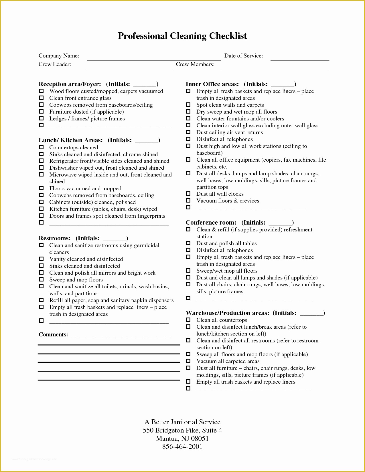 Professional House Cleaning Checklist Printable