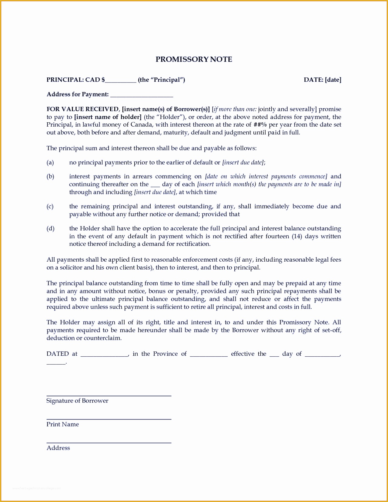 Promissory Note Template Word