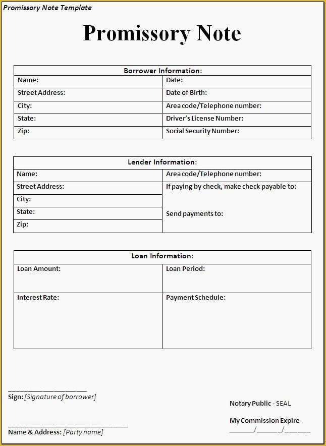 Promissory Note Template For Vehicle