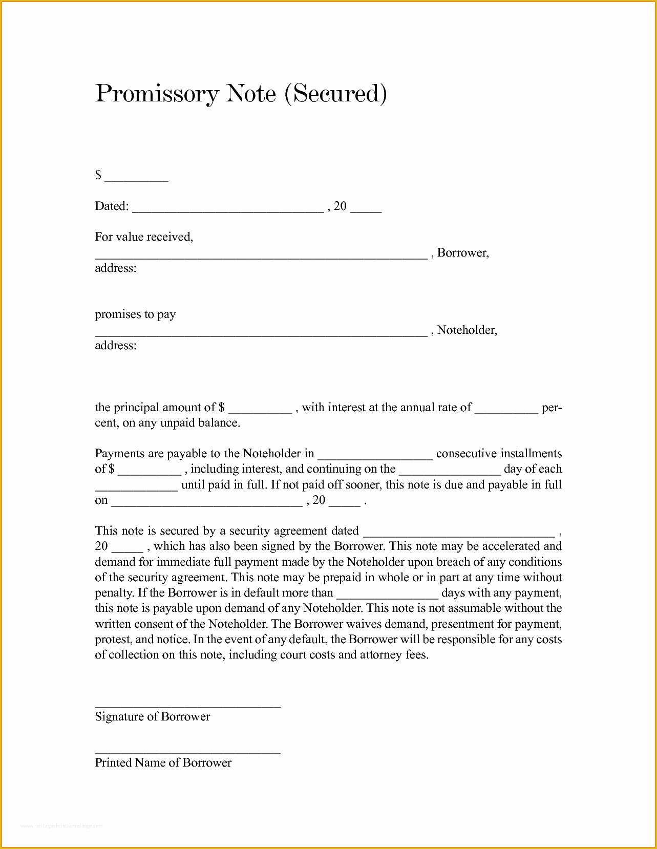 Free Promissory Note Template Illinois Printable Templates