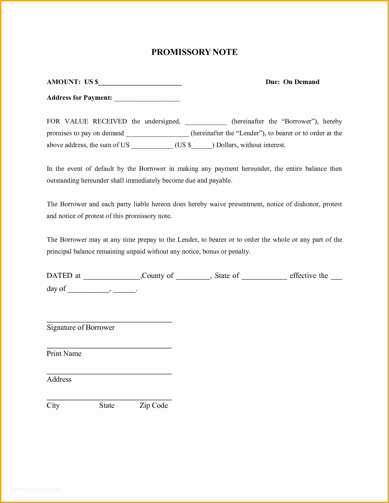 Promissory Note Template Free