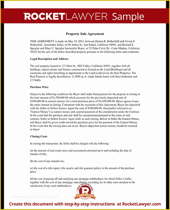 Free Real Estate Purchase And Sale Agreement Template Of Property Sale 