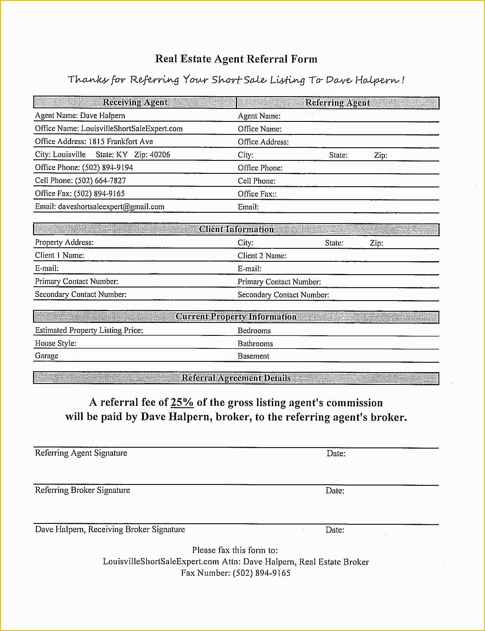 Real Estate Referral Form Printable