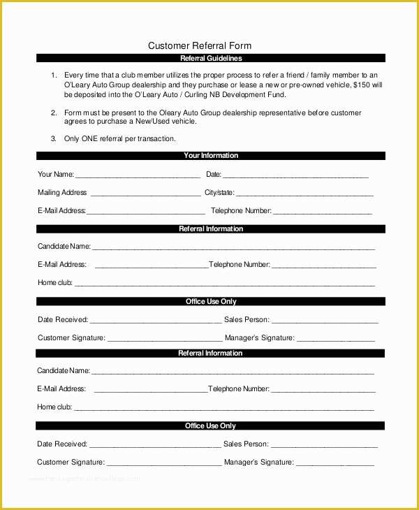 Real Estate Referral Form Printable