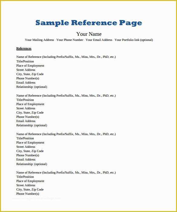 Free Reference Template Of Free Job Reference List Template ...