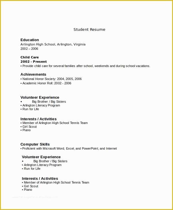 Free Resume Templates For Highschool Students With No Work Experience 