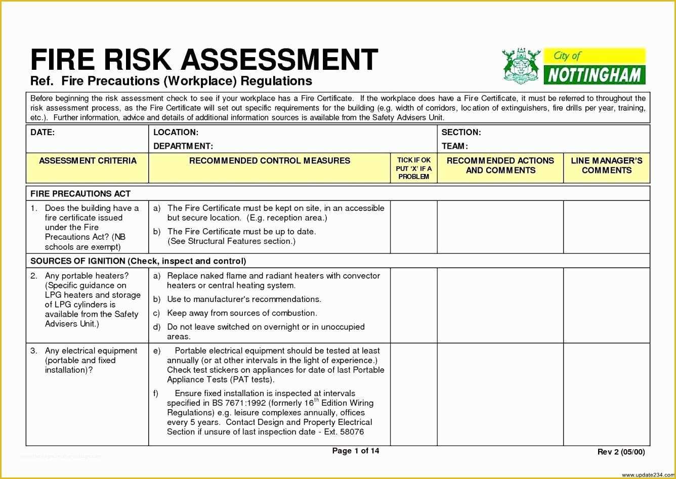 Free Risk Assessment Template Of Assessment Fire Risk Assessment Form 