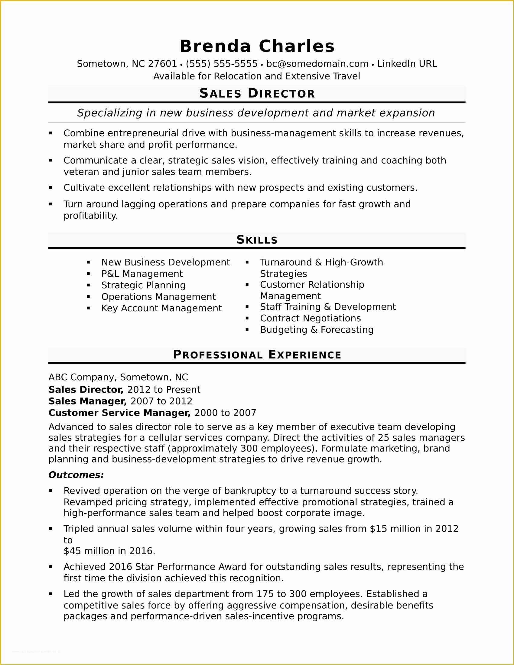 Free Sales Manager Resume Templates Of Sales Director Resume Sample