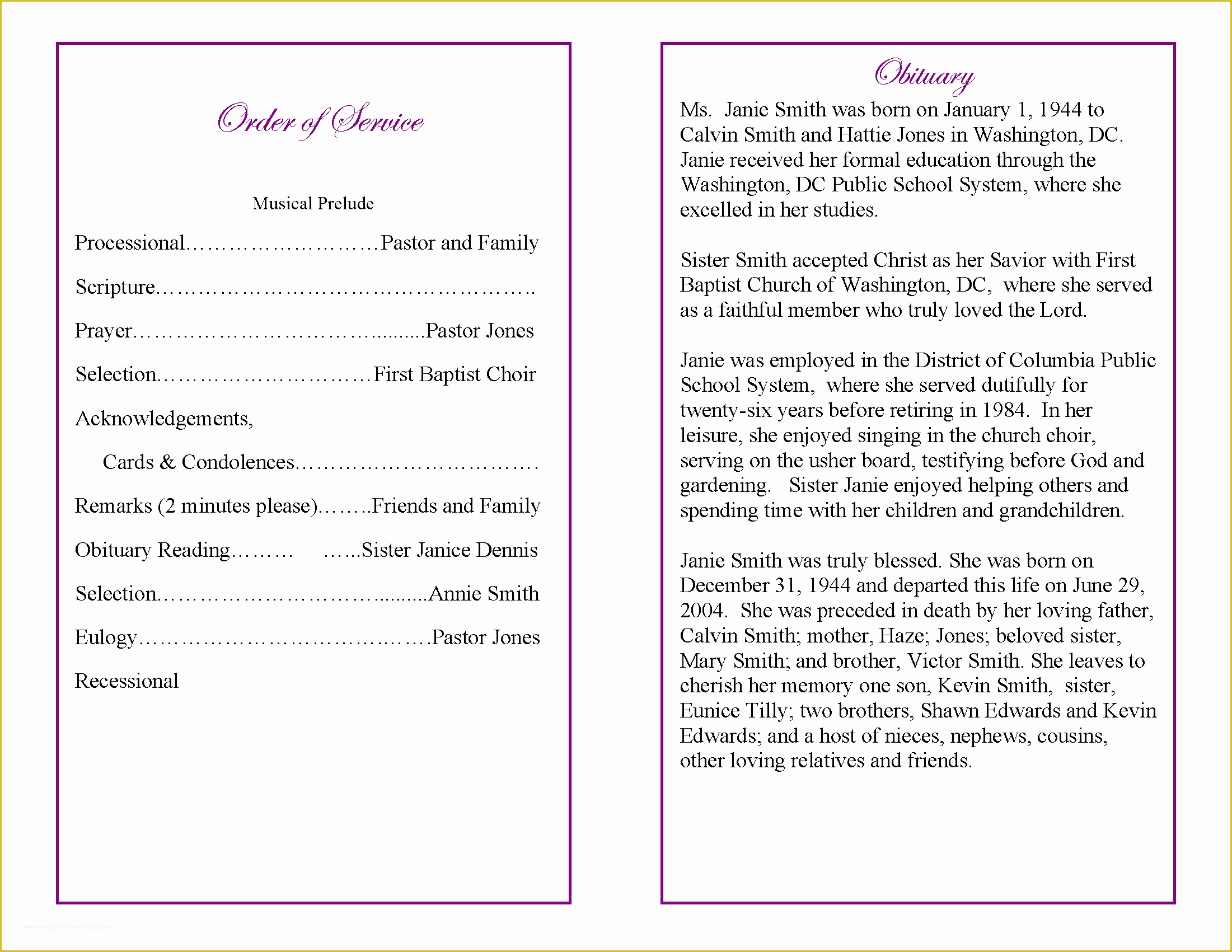 Funeral Program Template Pages