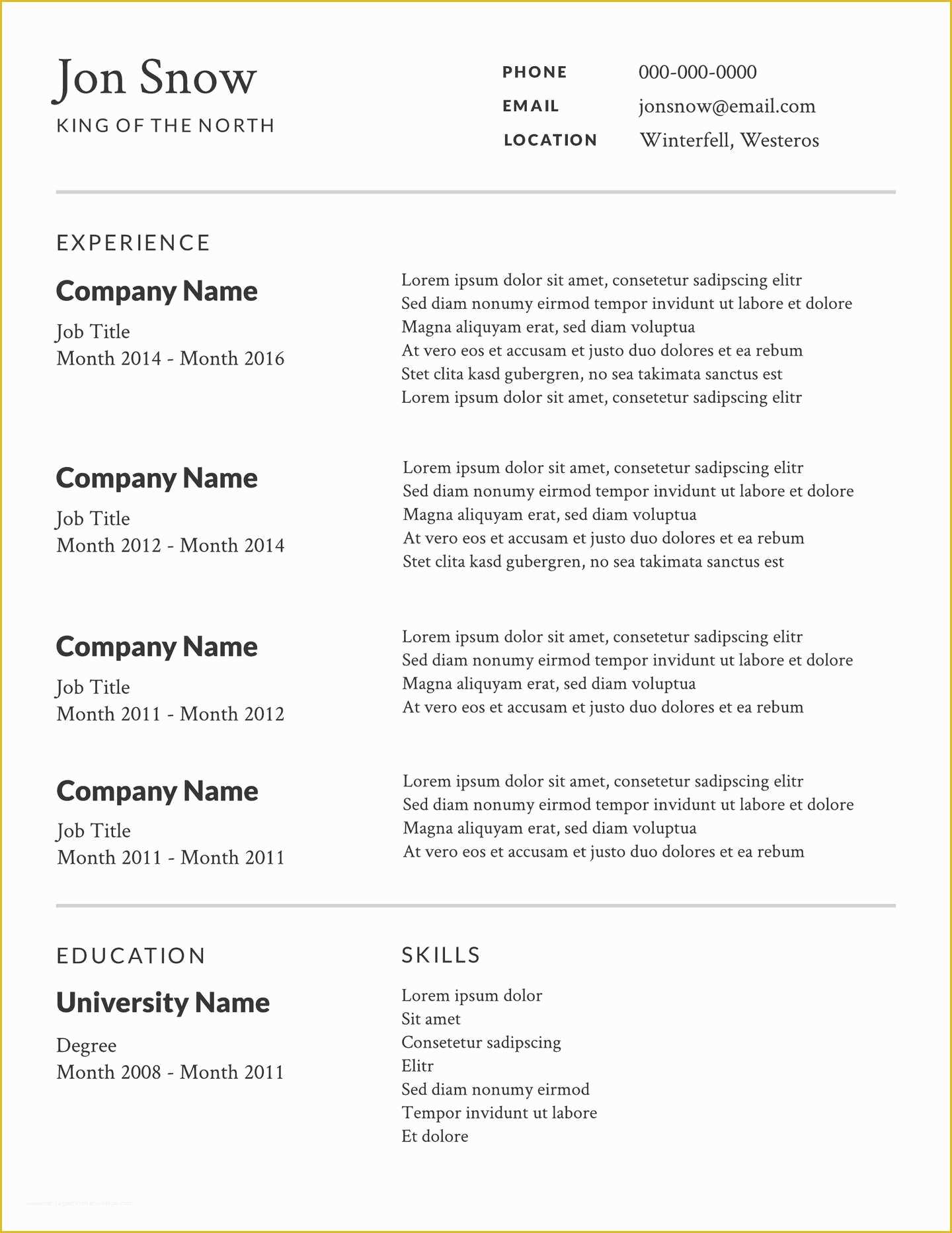 Free Sample Professional Resume Template Of 2 Free Resume Templates