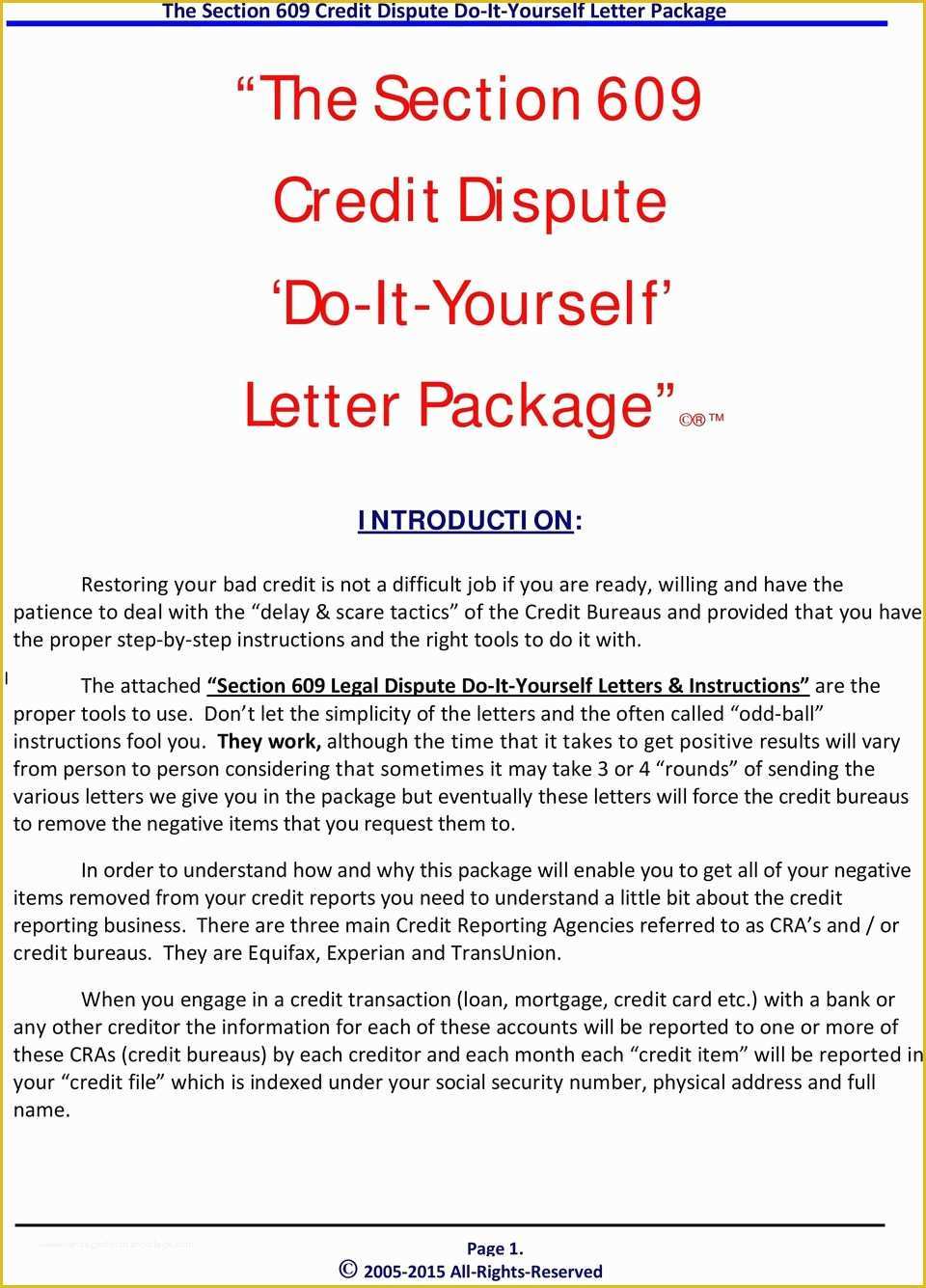 Free Section 609 Credit Dispute Letter Template Of The Section 609 