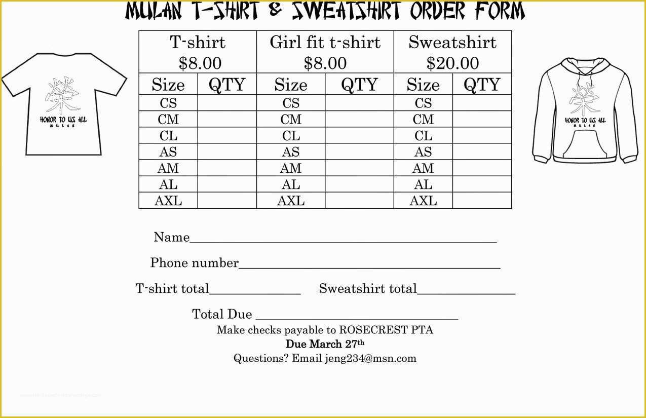 Shirt Order Form Template Free