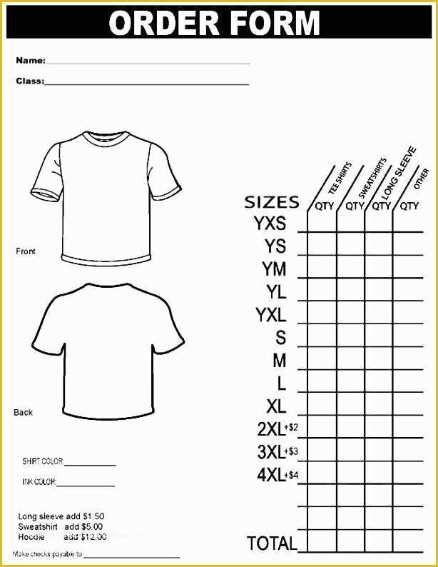 Free Shirt Order Form Template Of Printable T Shirt Order Form Template 