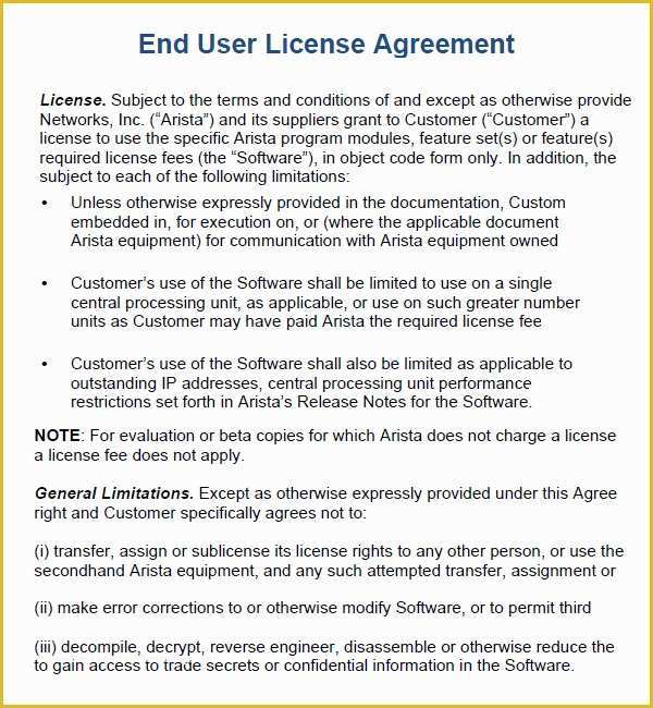 Free Software License Agreement Template Of End User License Agreement 