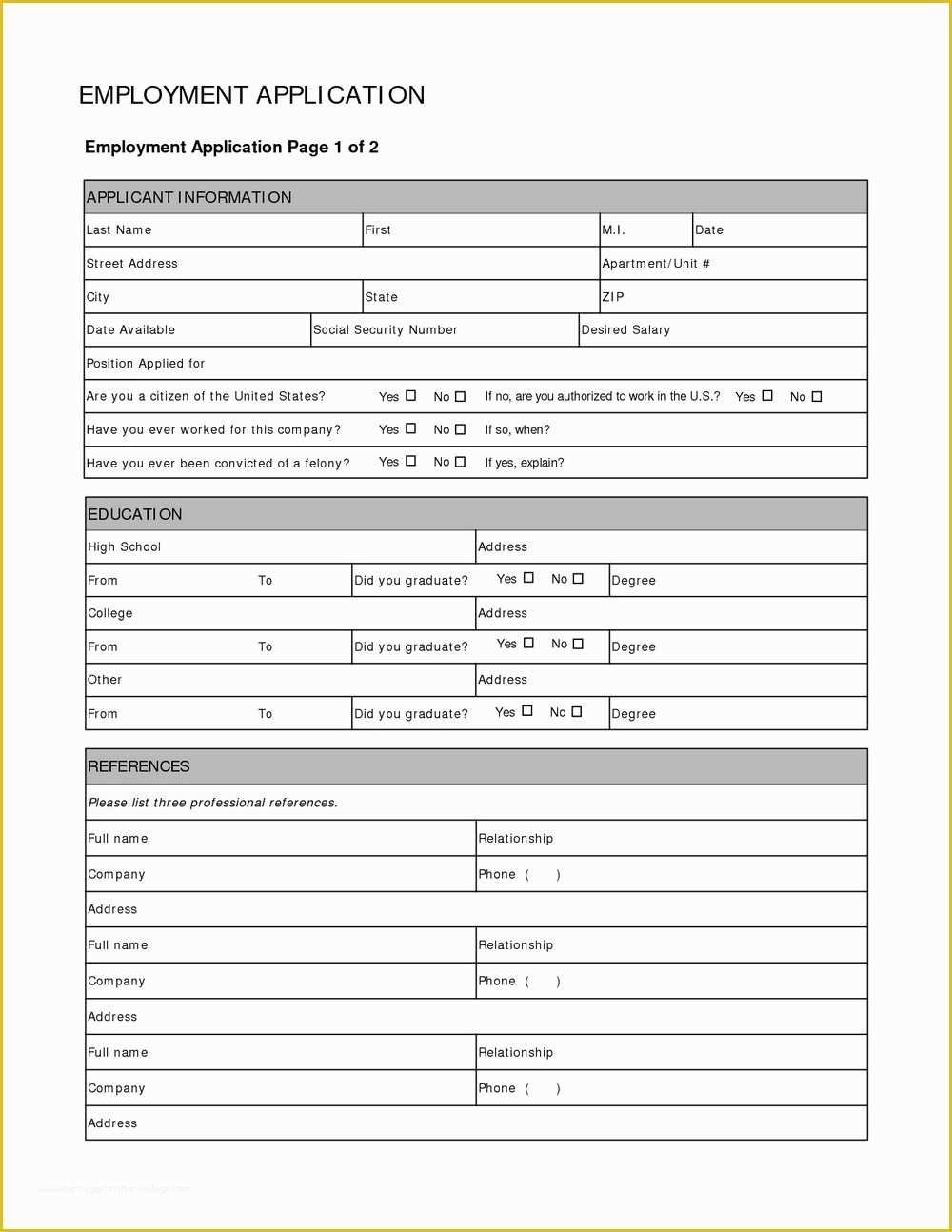 Free Printable Spanish Job Application Form