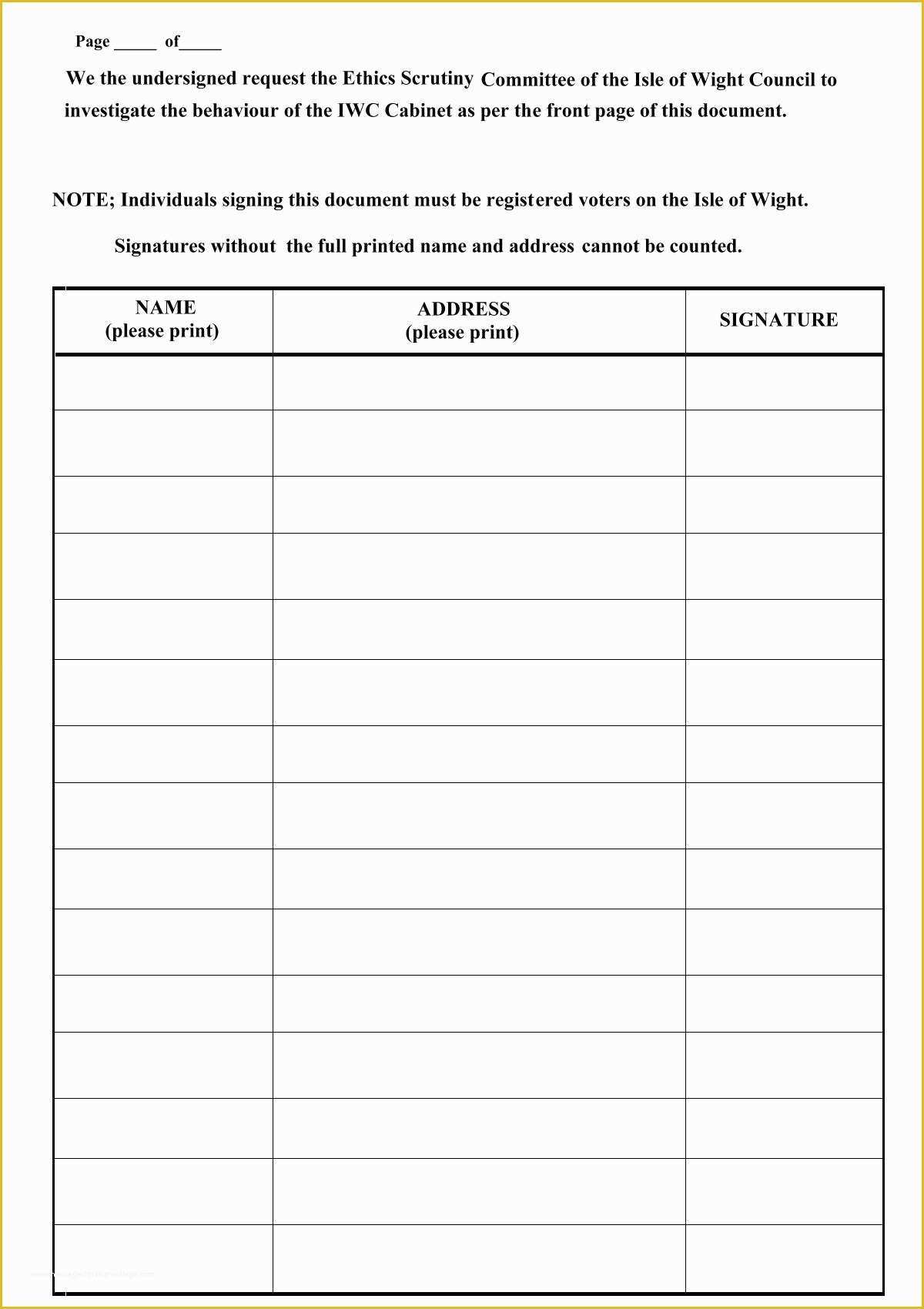 Printable Blank Petition Signature Sheet Template Printable Templates
