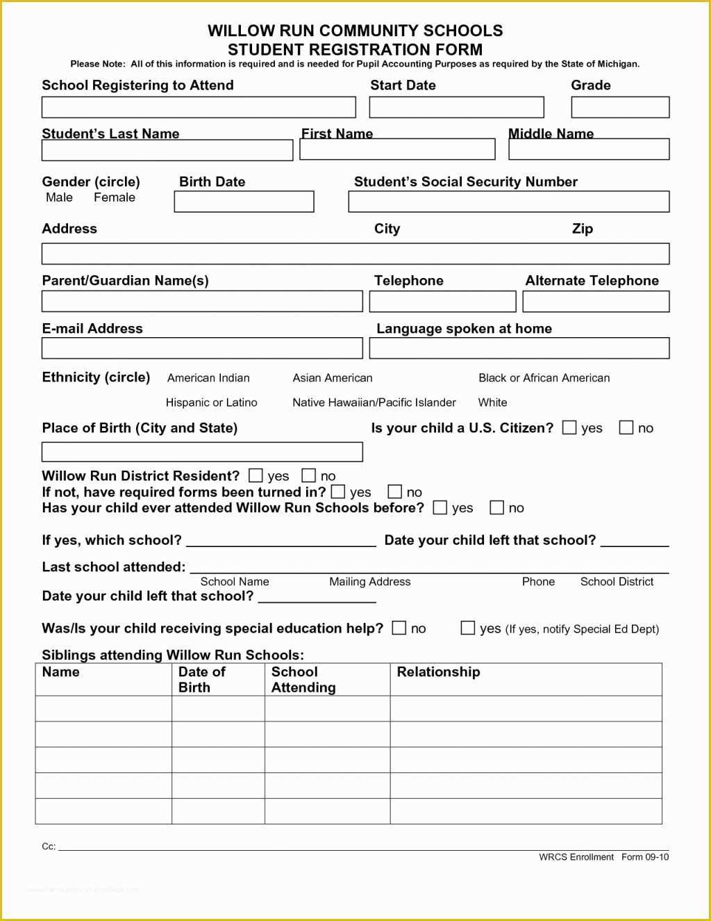 Student Registration Form Template Word Free Download