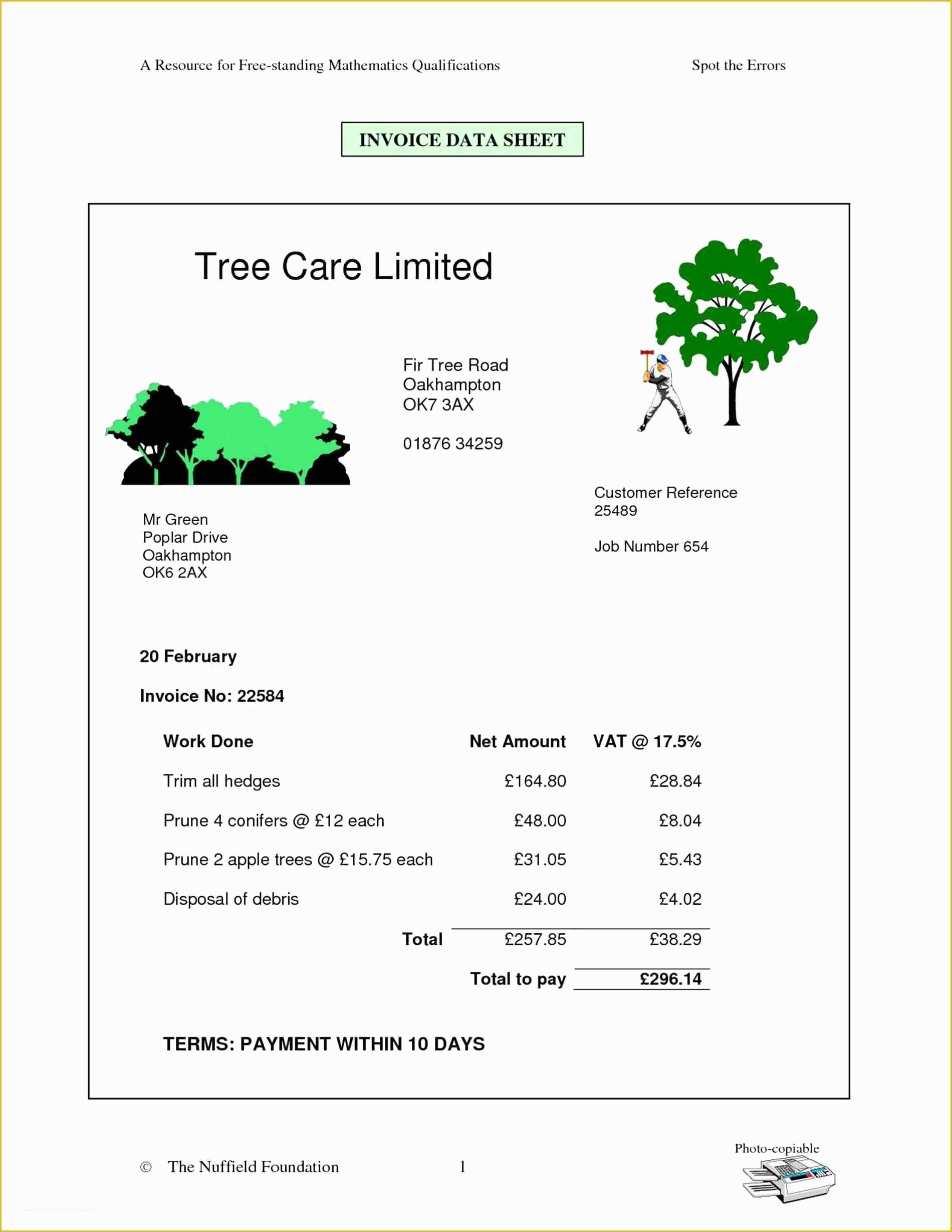 Printable Tree Service Estimate Template Printable Templates