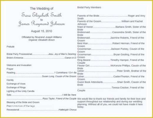 Free Tri Fold Church Bulletin Templates Of Free Wedding Program Word