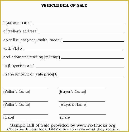 Free Vehicle Bill Of Sale Template Of Printable Sample Vehicle Bill Of