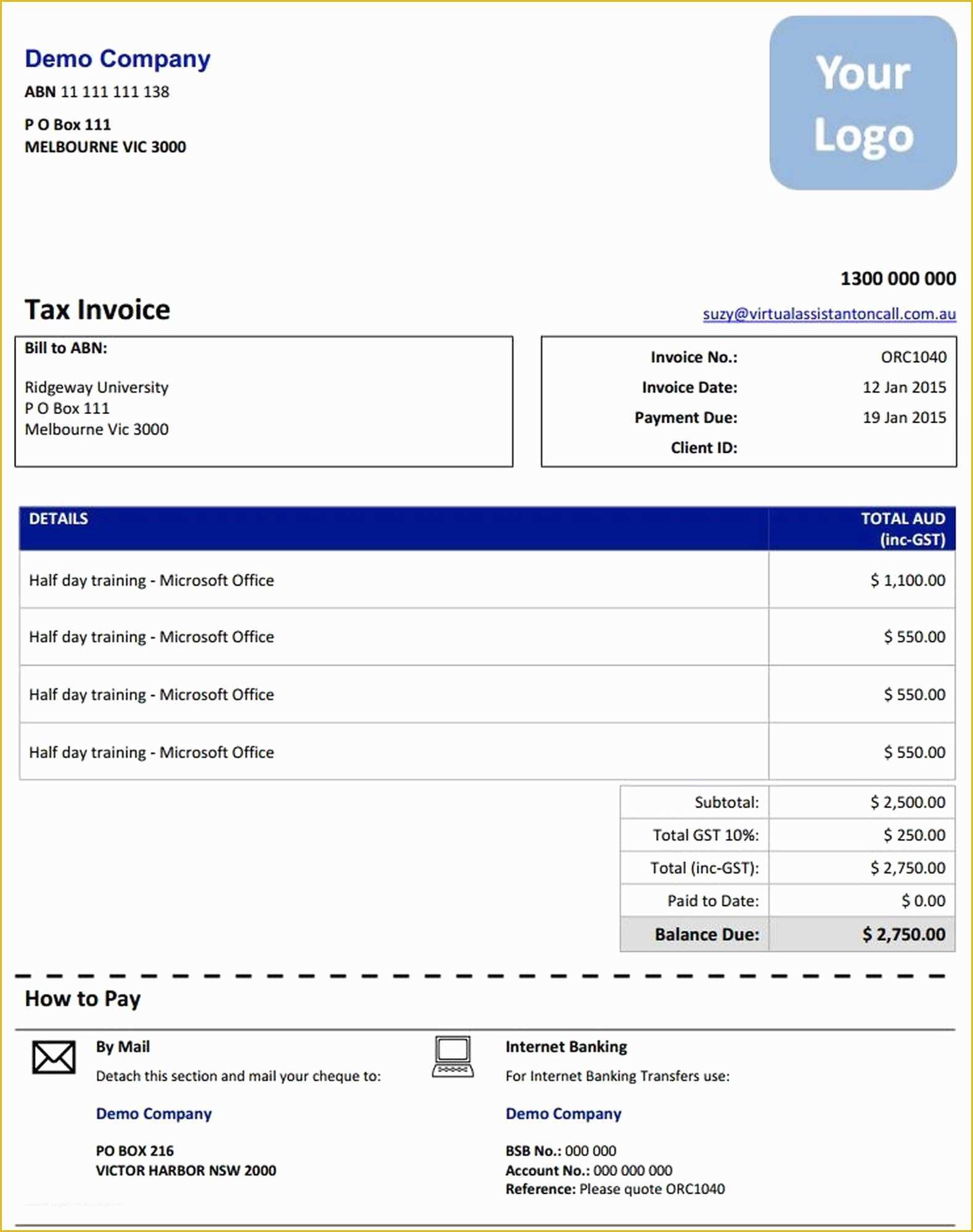 free virtual assistant forms and templates of myob invoice template