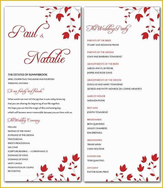  Free Wedding Menu Templates For Microsoft Word Of Diy Red Wild Flowers 