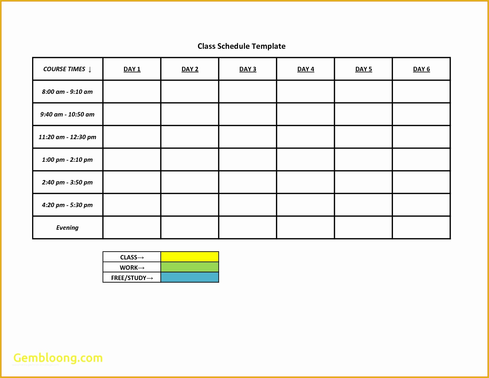 week work schedule template
