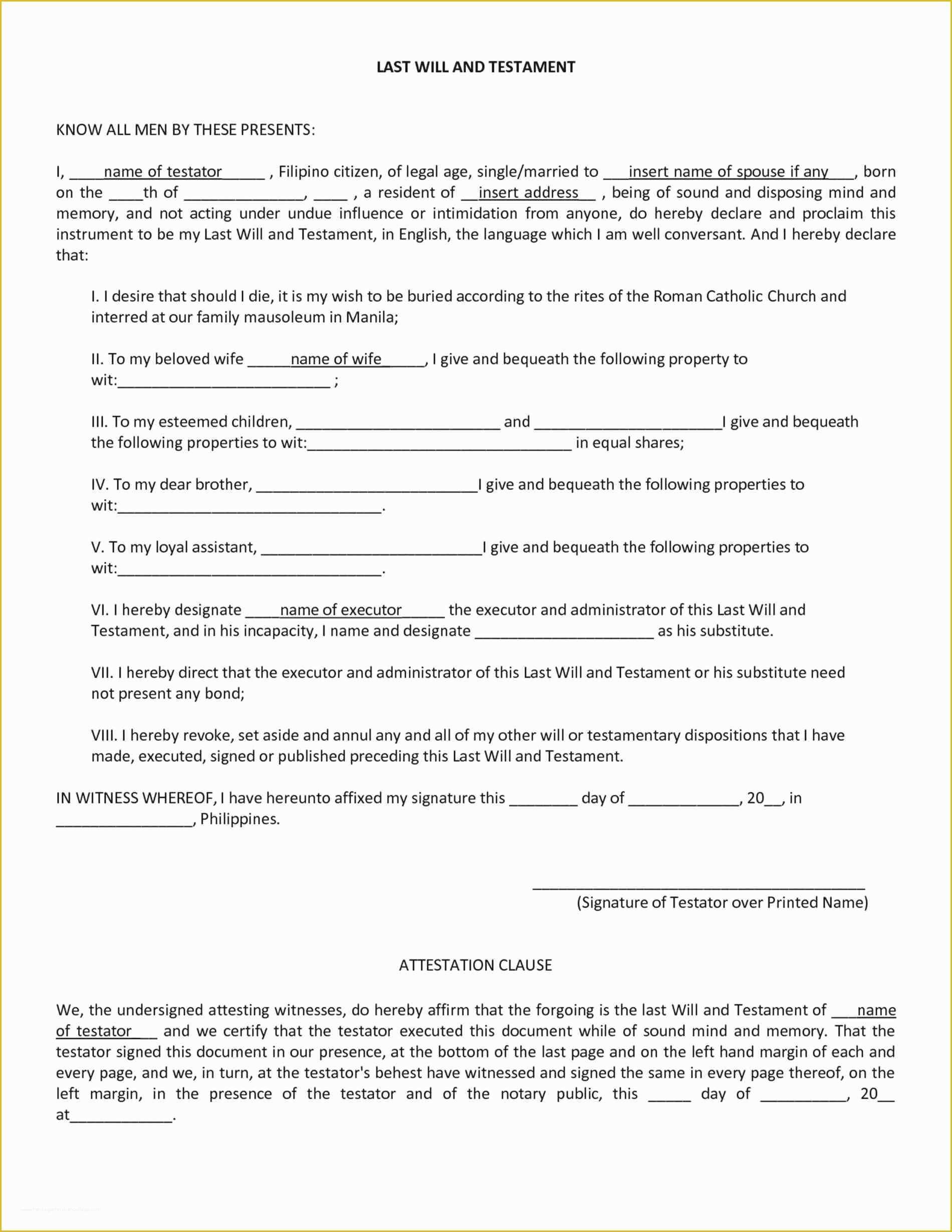 Free Will Template For Microsoft Word Of Luxury Last Will And Testament 