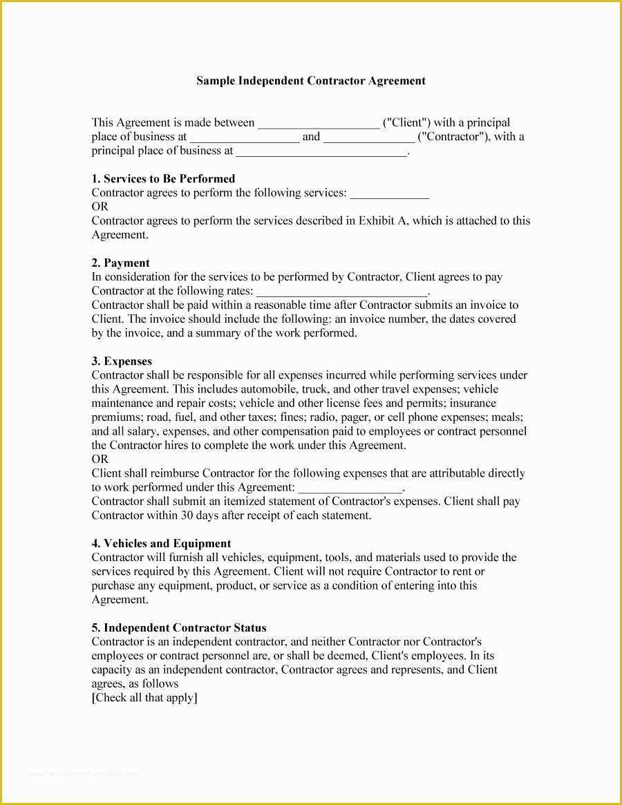 Free Work Contract Template Of 50 Free Independent Contractor Agreement 