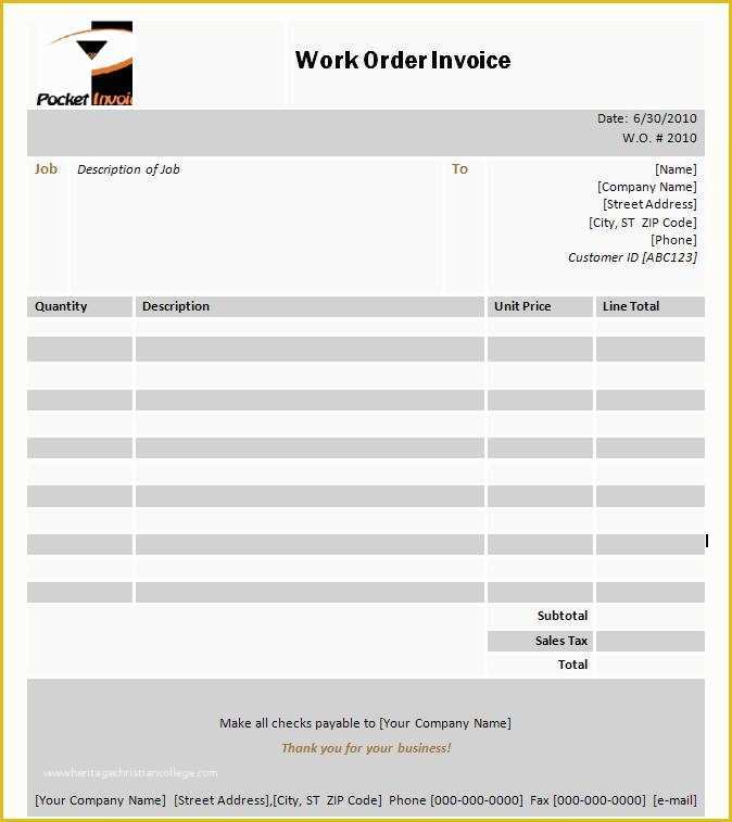 Free Work order Invoice Template Of Service Invoice 33 Download ...