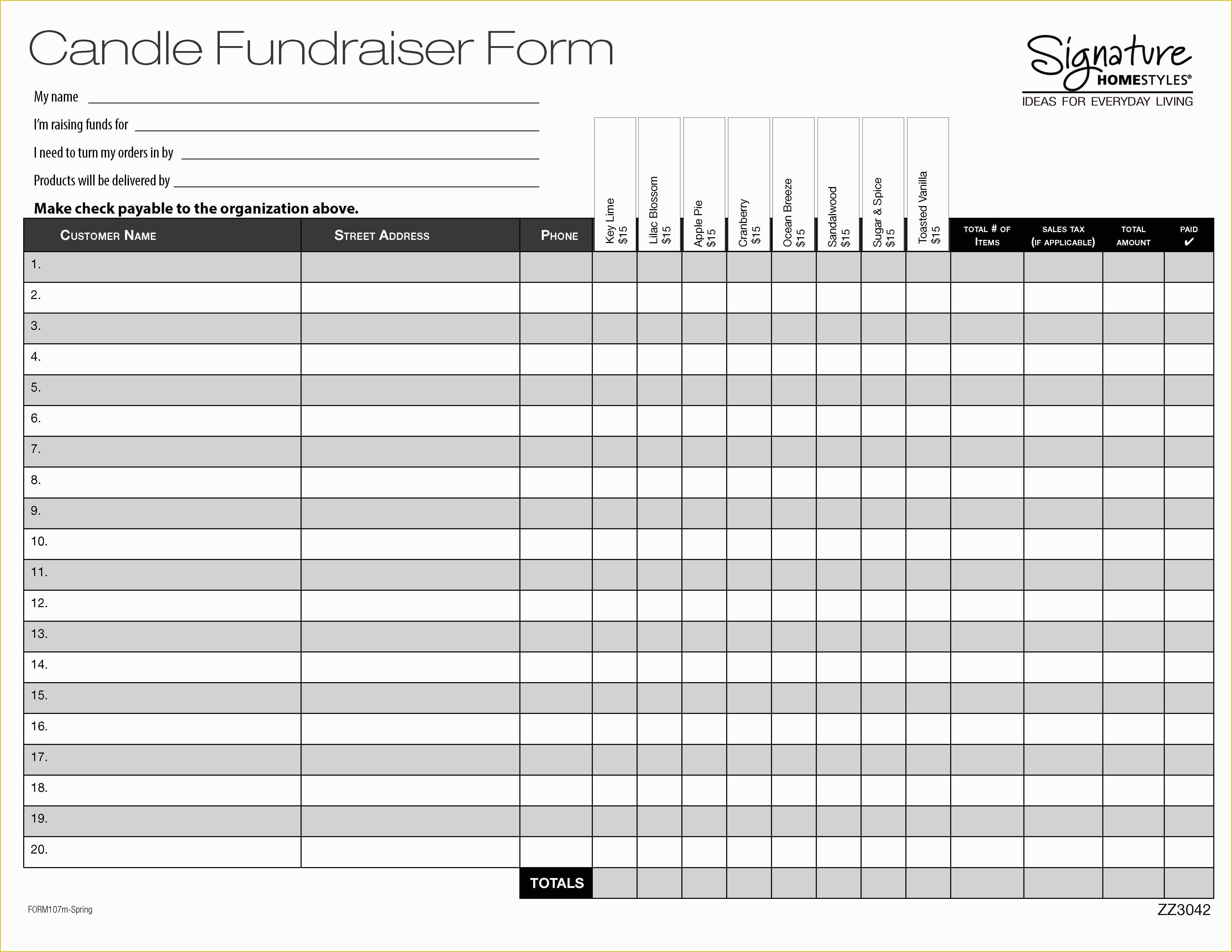 Candle Fundraiser Order Form Template