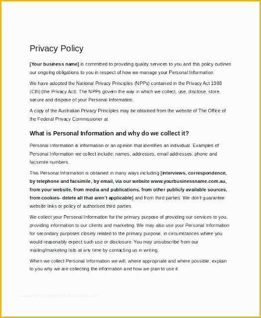 Gdpr Privacy Policy Template Free Of Free Privacy Policy Templates