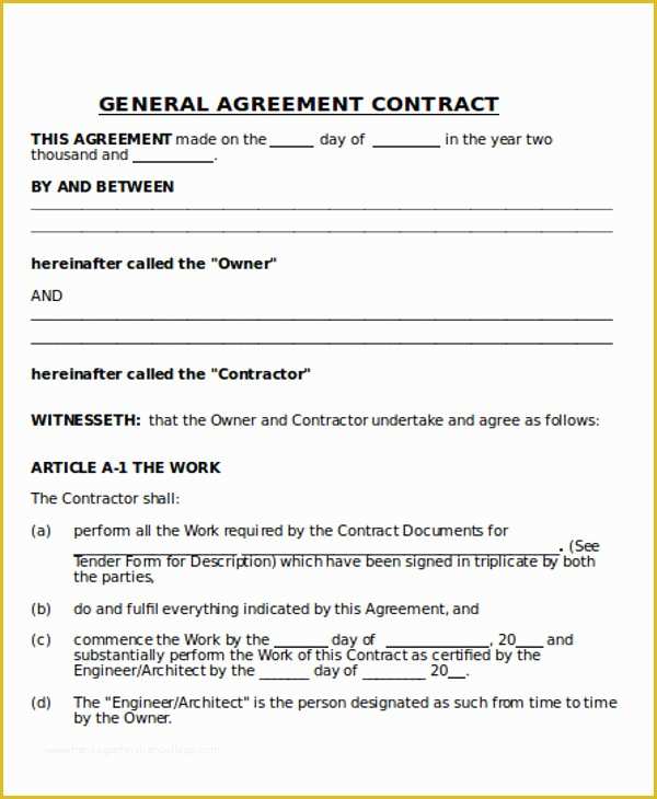 General Contractor Contract Template Free Of Printable Sample 