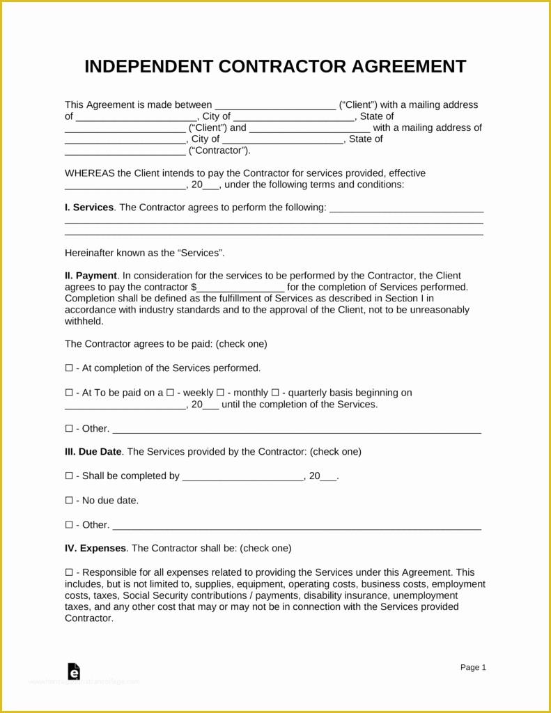 General Contractor Contract Template Free Of Free Printable Independent 