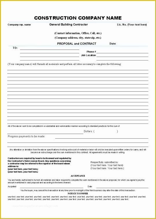 General Contractor Contract Template Free Of Printable Sample 