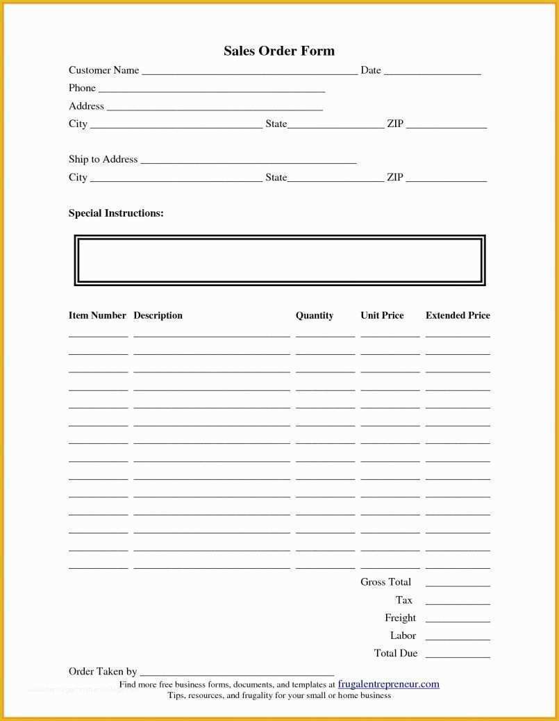 Google Sheets Order Form Template Free