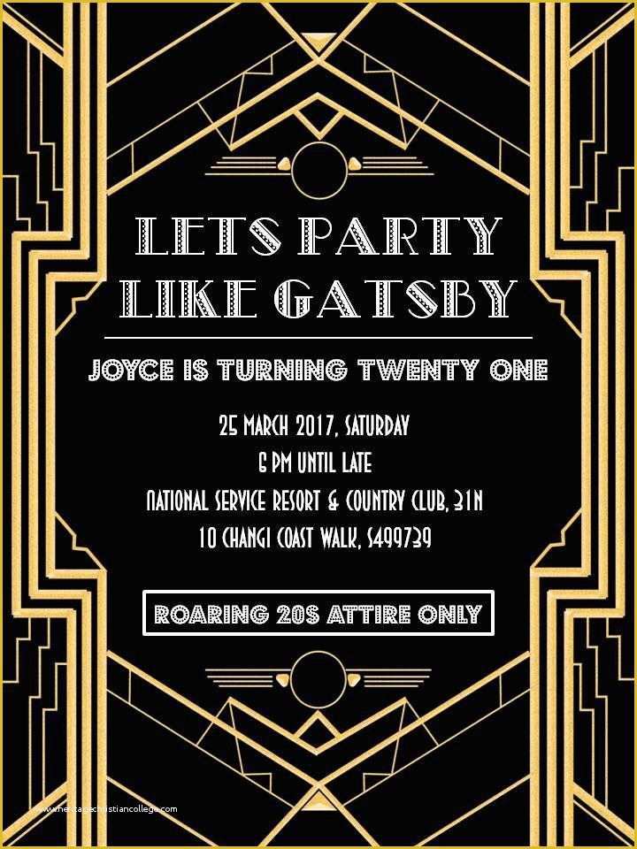 Great Gatsby themed Invitation Template Free Of Great Gatsby Party Invitation